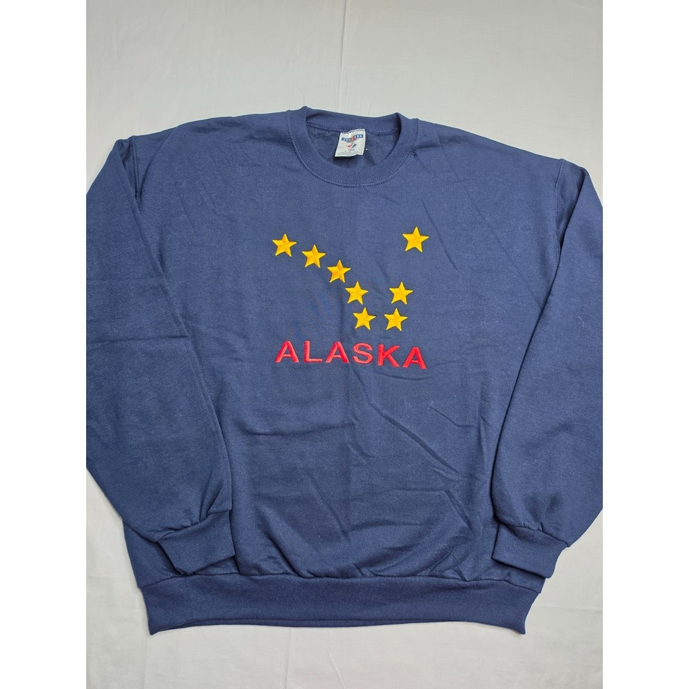 Vintage Jerzees NuBlend Sweatshirt Men's Large Navy Blue Alaska Star Embroidered